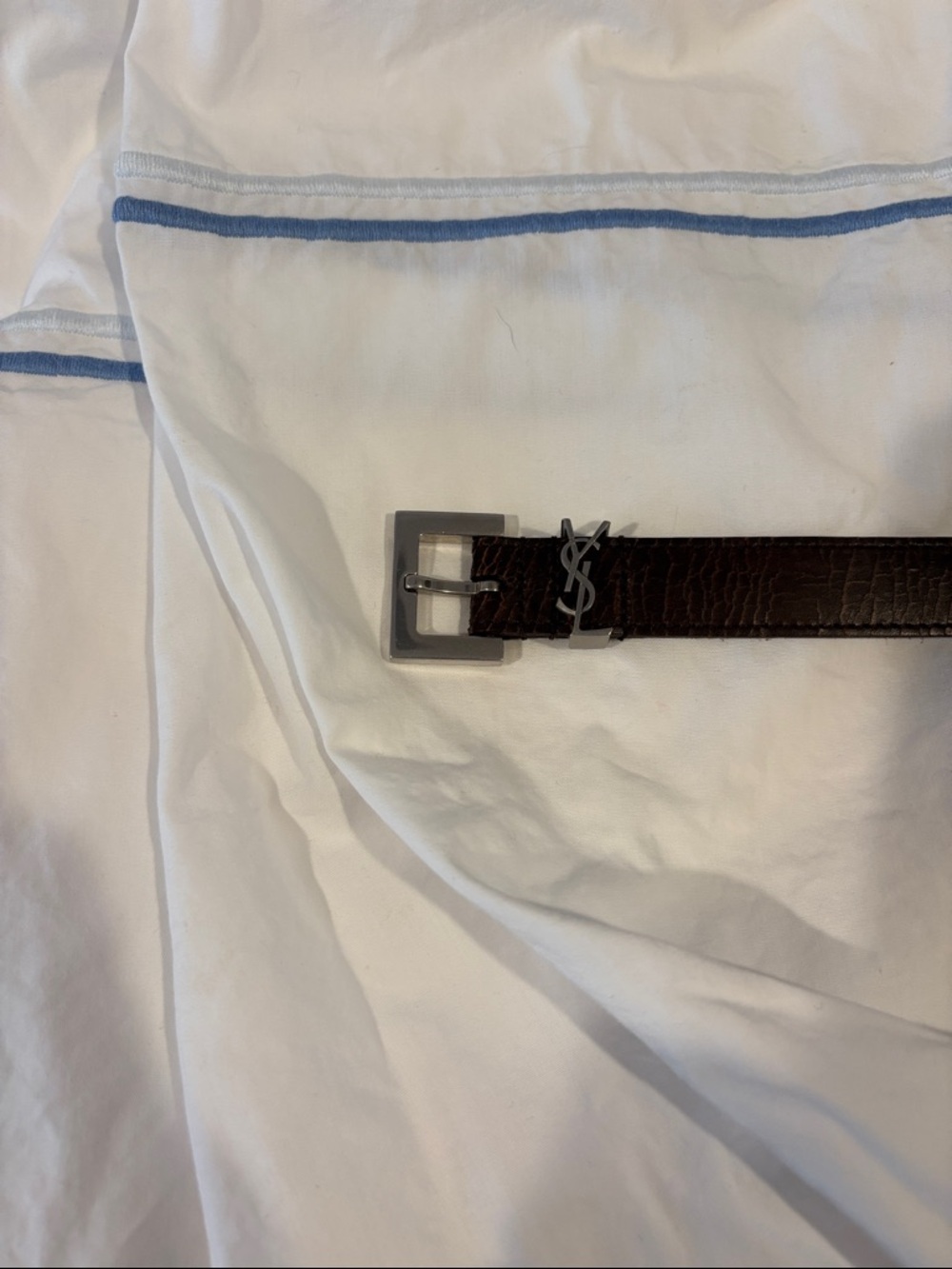 Saint Laurent Skinny Dark Brown Leather Women’s Belt with Silver Hardware